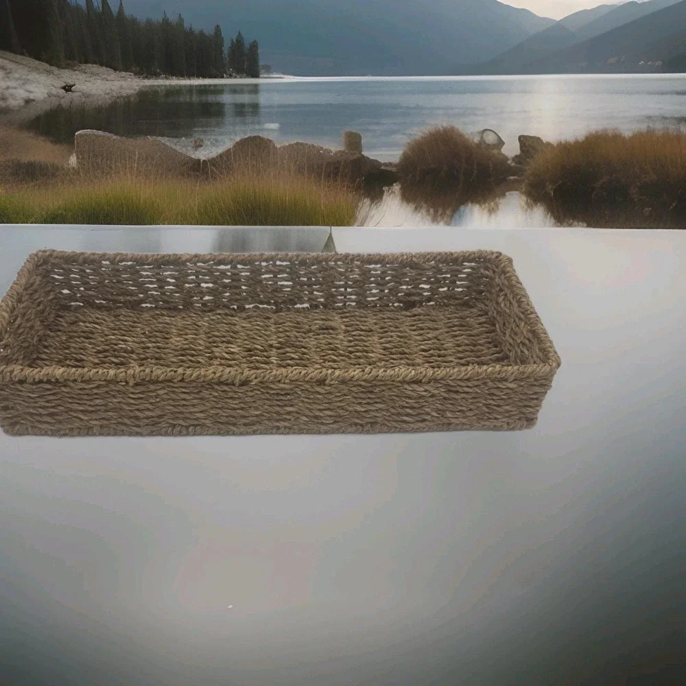 Natural Seagrass Storage Baskets, Rectangle Tray, Container, Toilet Top Tray